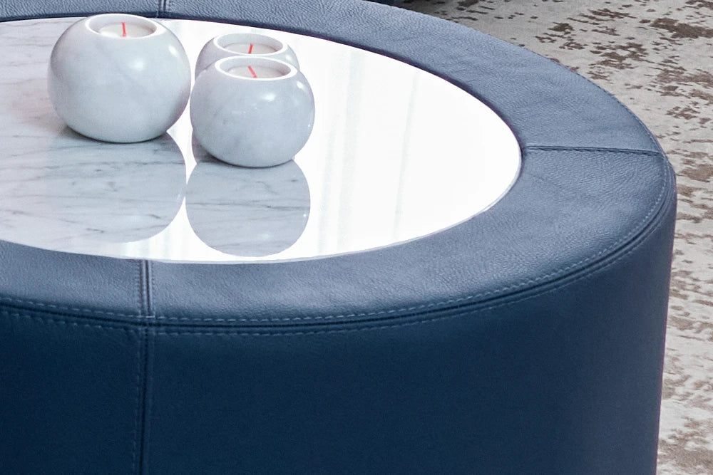 Roma Ø 61-71 cm runder Couchtisch aus Leder und Marmor