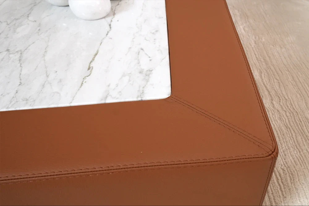 Matera 66-79 cm Couchtisch aus Leder und Marmor