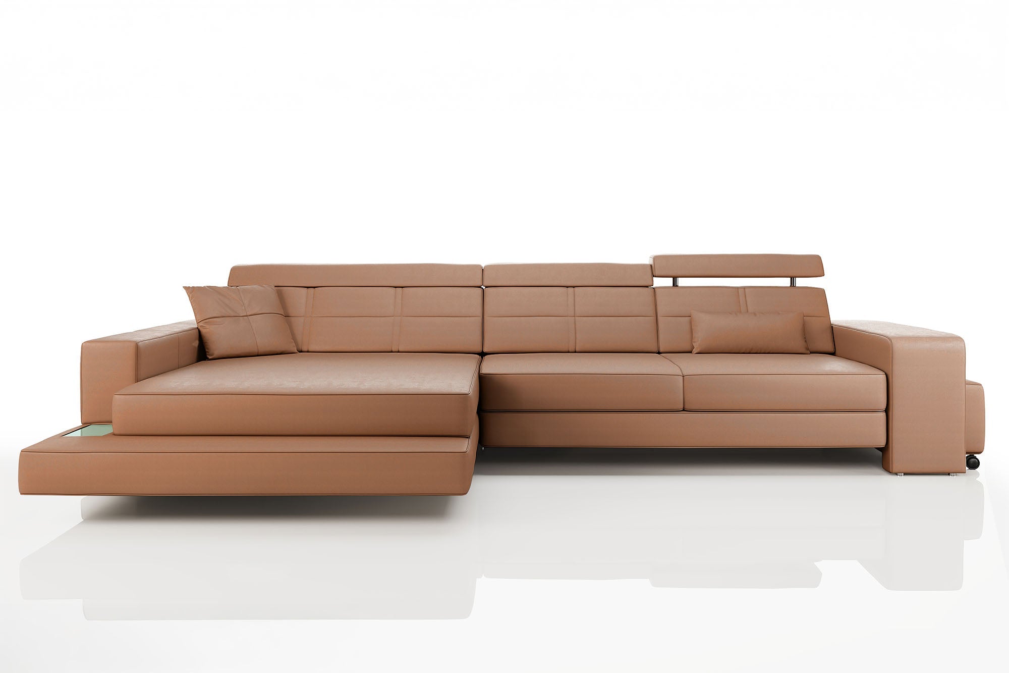 Oskar III [S] Ledersofa mit Ottomane L-Form