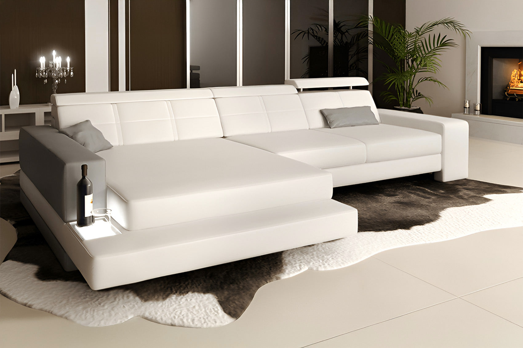 Oskar III [S] Ledersofa mit Ottomane L-Form