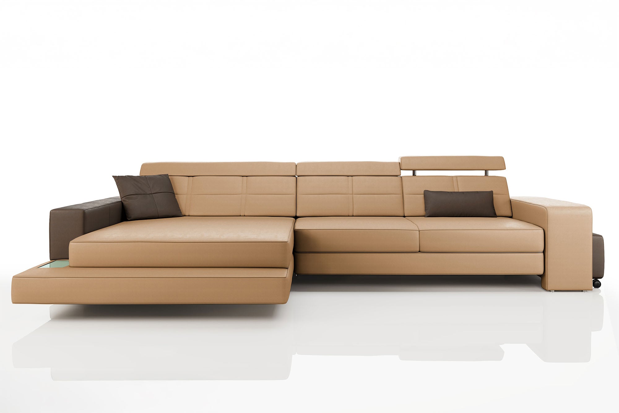 Oskar III [S] Ledersofa mit Ottomane L-Form