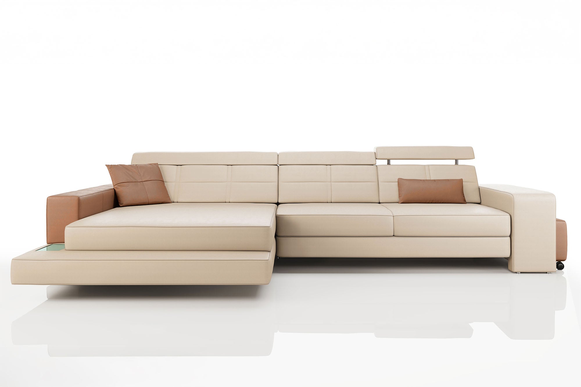 Oskar III [S] Ledersofa mit Ottomane L-Form