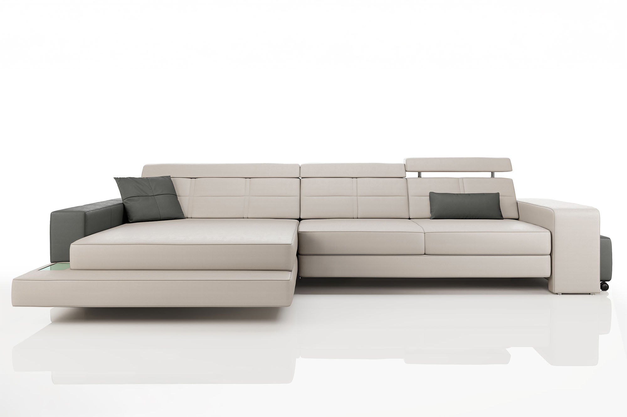 Oskar III [S] Ledersofa mit Ottomane L-Form