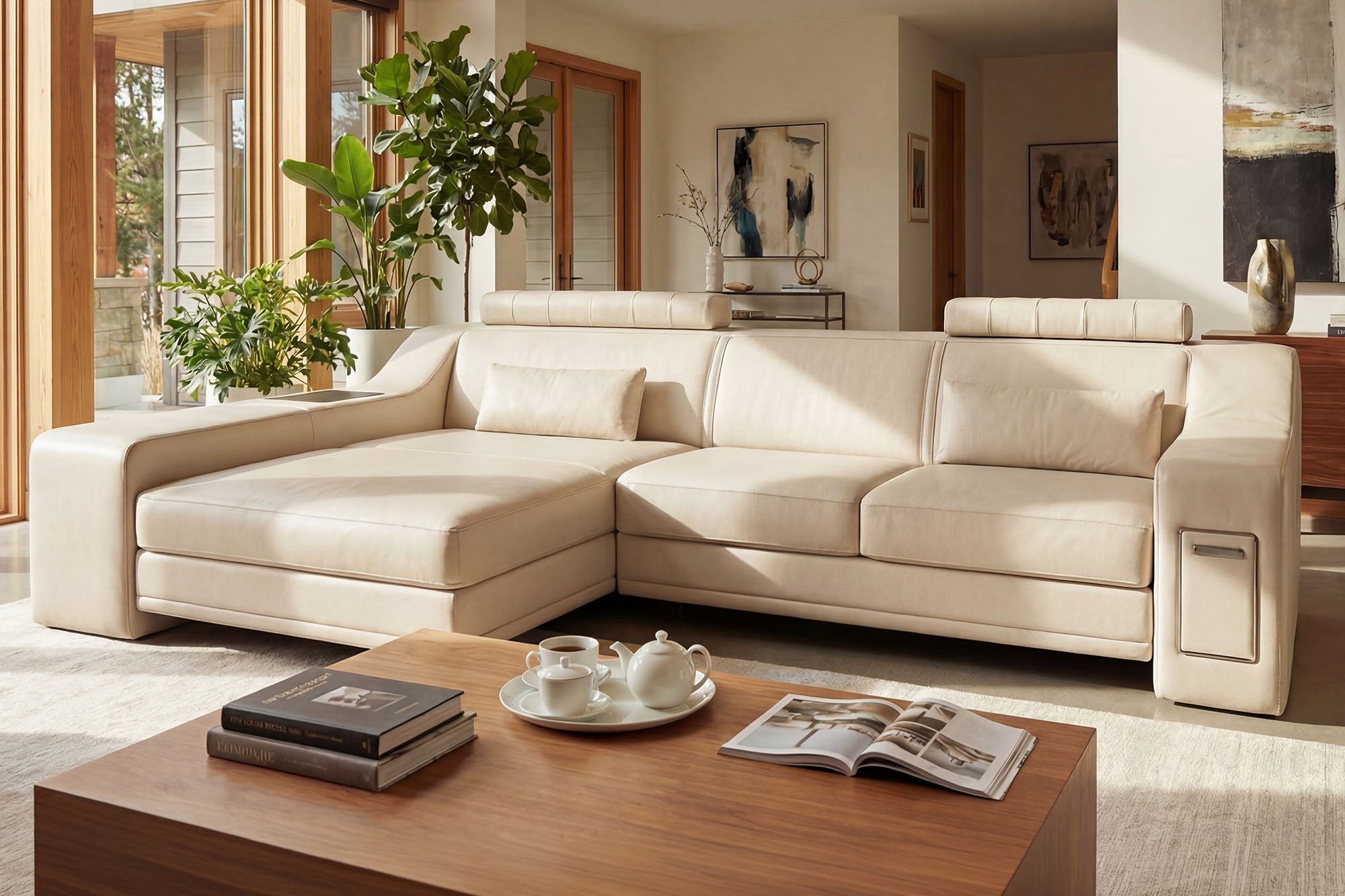 Magnus IV [S] Ledersofa mit Ottomane L-Form