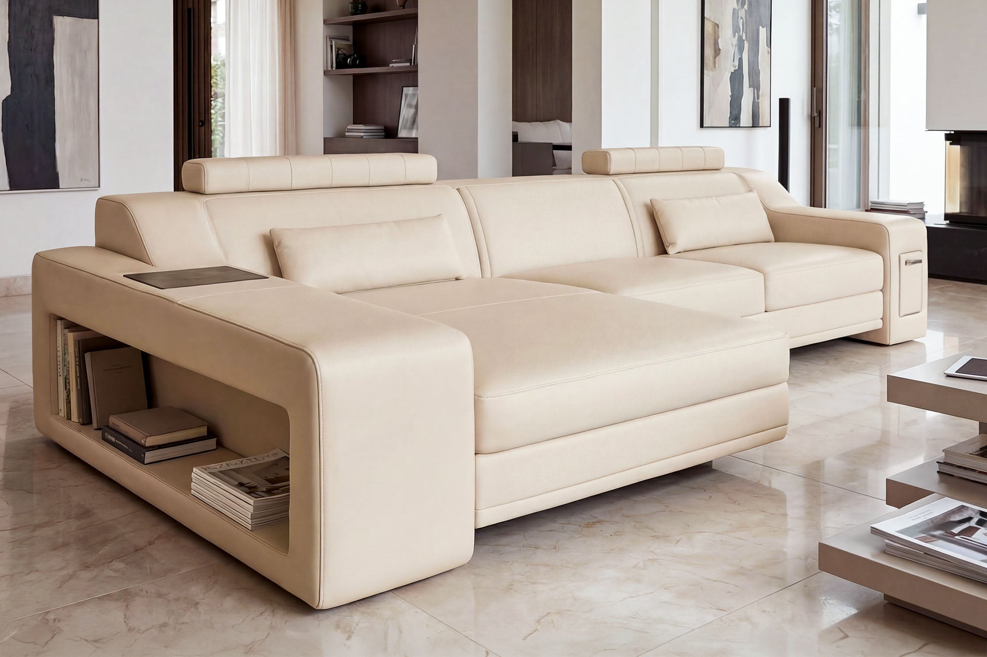 Magnus IV [S] Ledersofa mit Ottomane L-Form
