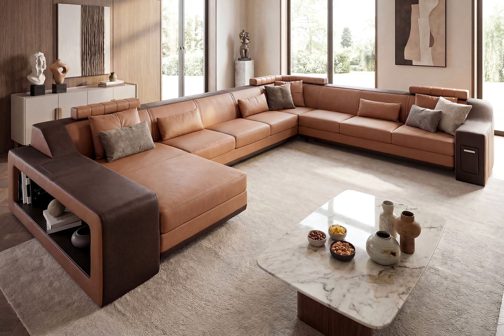 Magnus LG [S] Große Leder Wohnlandschaft U-Ottomane