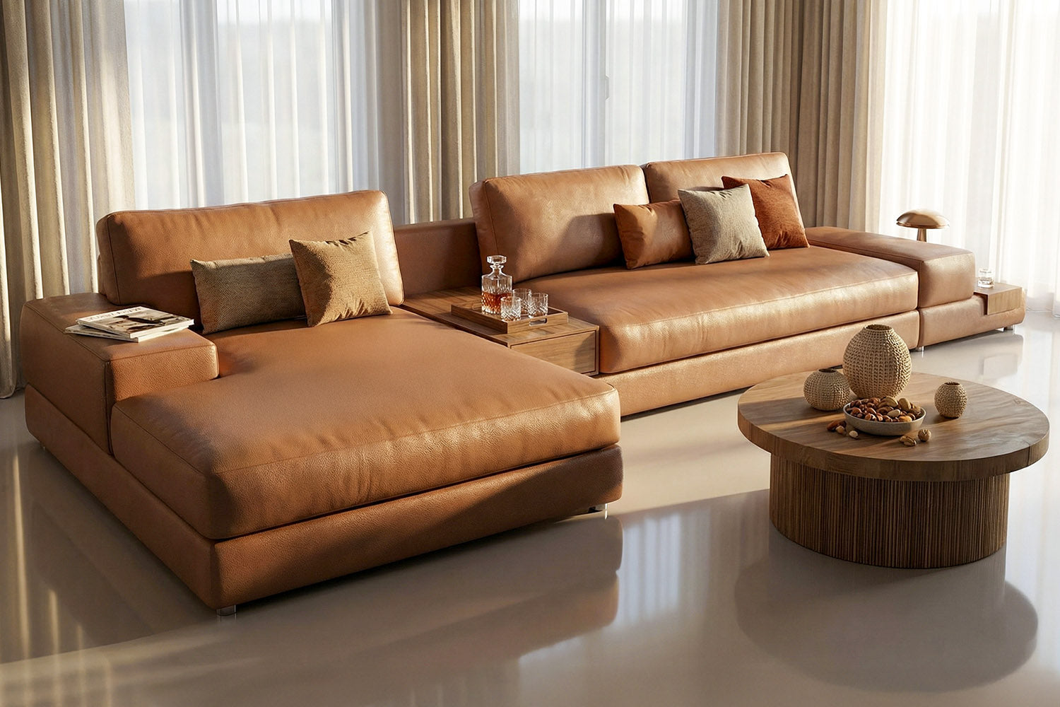 Luca [P] Ledersofa mit Ottomane L-Form