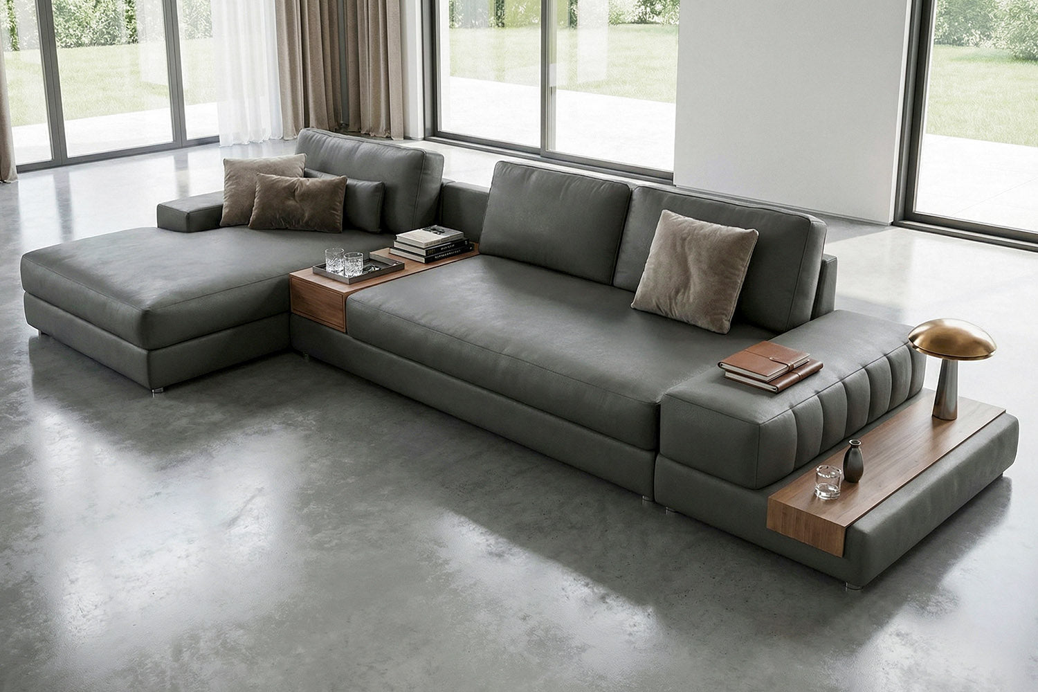 Luca [P] Ledersofa mit Ottomane L-Form