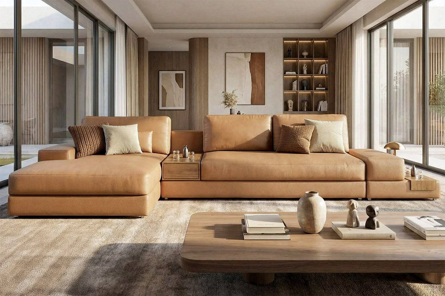 Luca [P] Ledersofa mit Ottomane L-Form