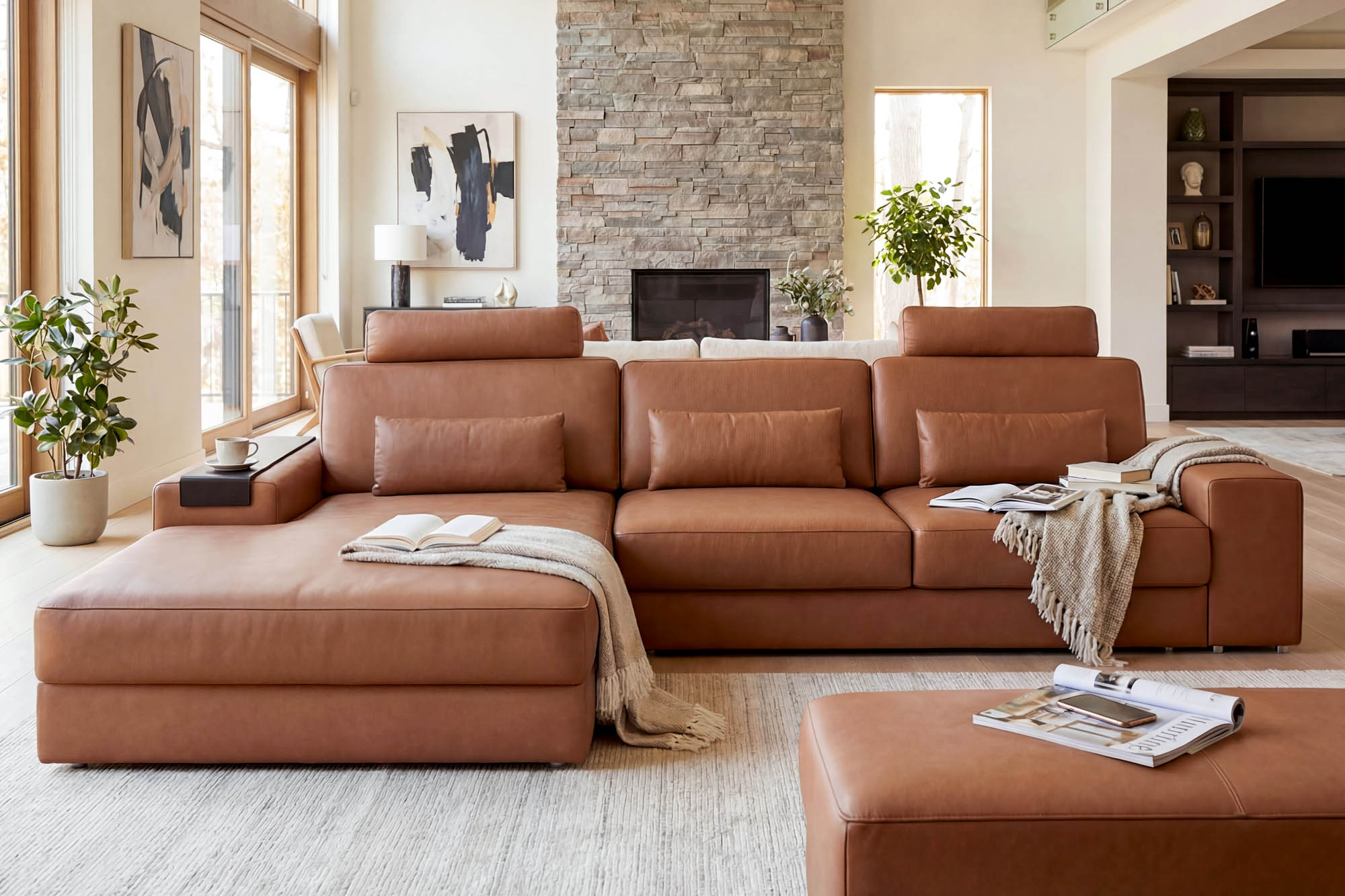 Bruno III [P] Ledersofa mit Ottomane