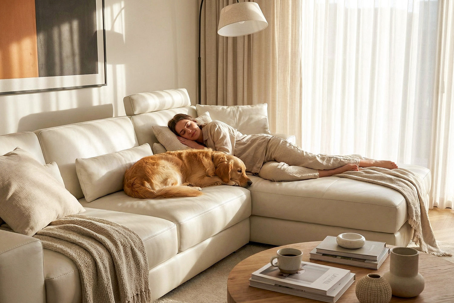 Bruno III [P] Ledersofa mit Ottomane