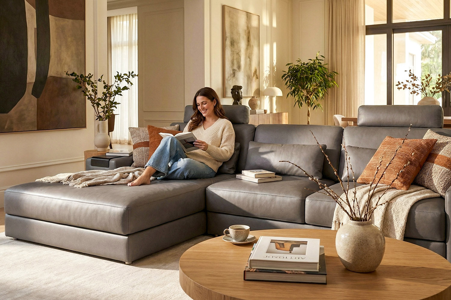 Bruno III [P] Ledersofa mit Ottomane