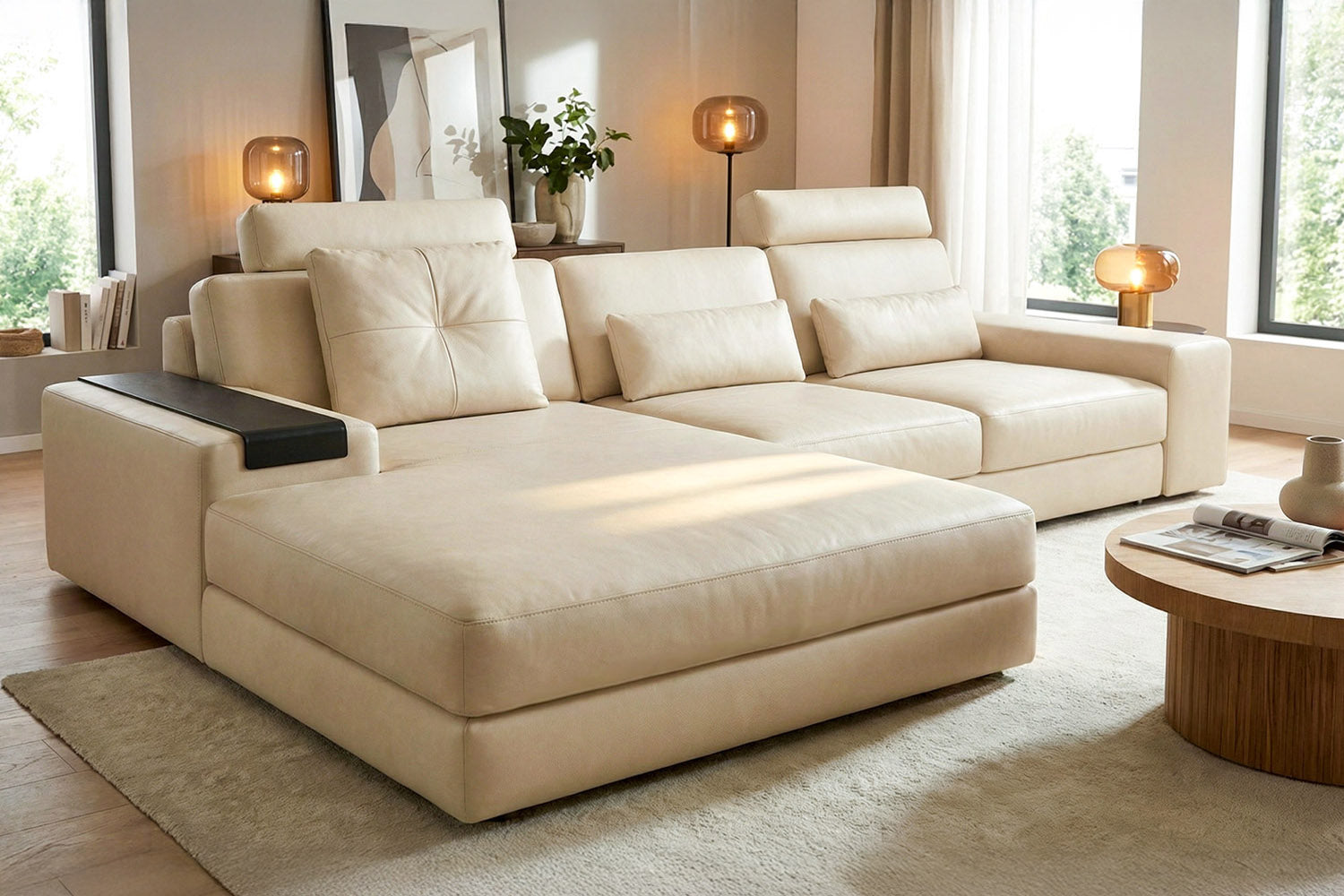 Bruno III [P] Ledersofa mit Ottomane