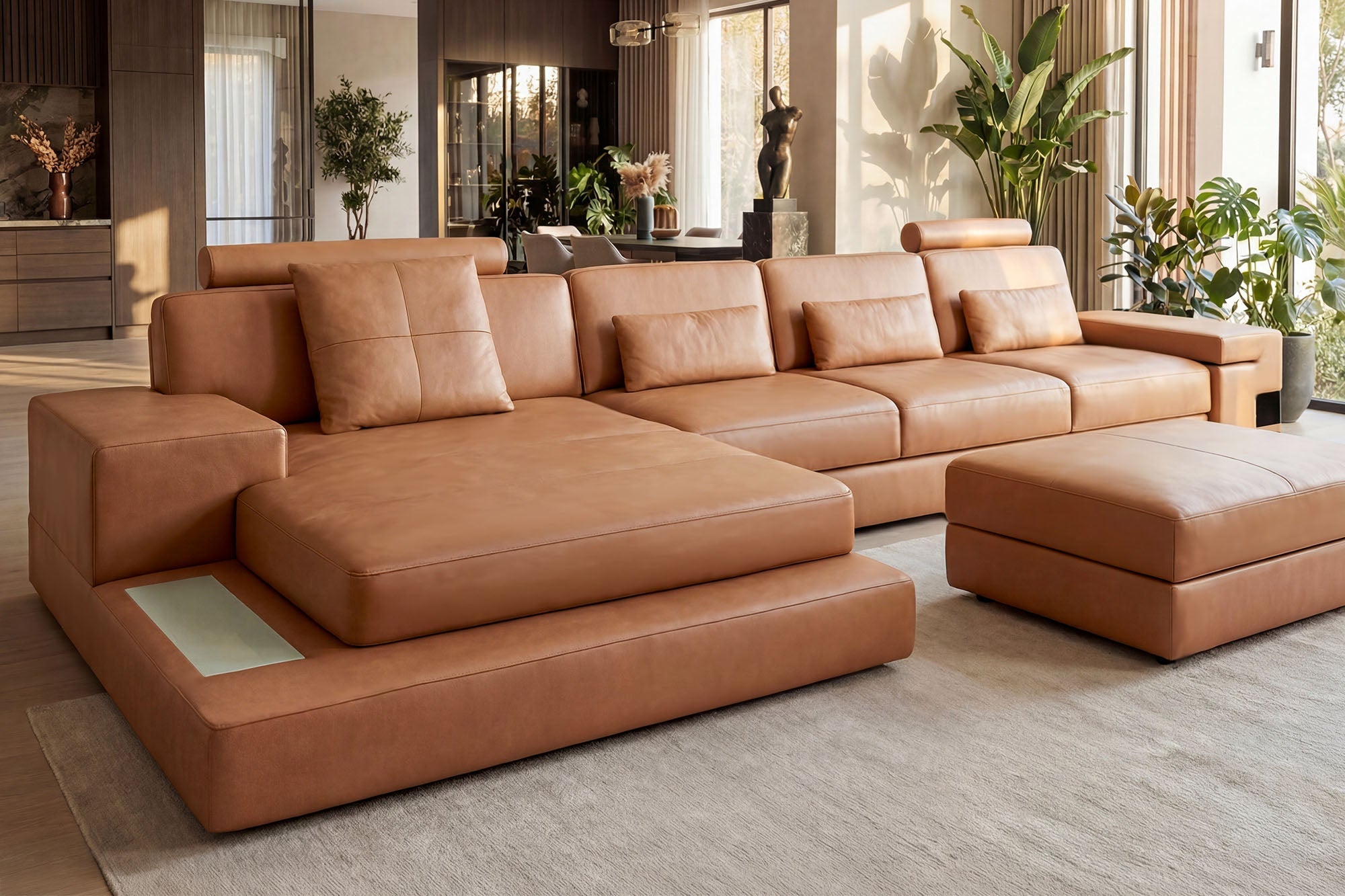 Bruno III-LG [S] Ledersofa mit Ottomane L-Form