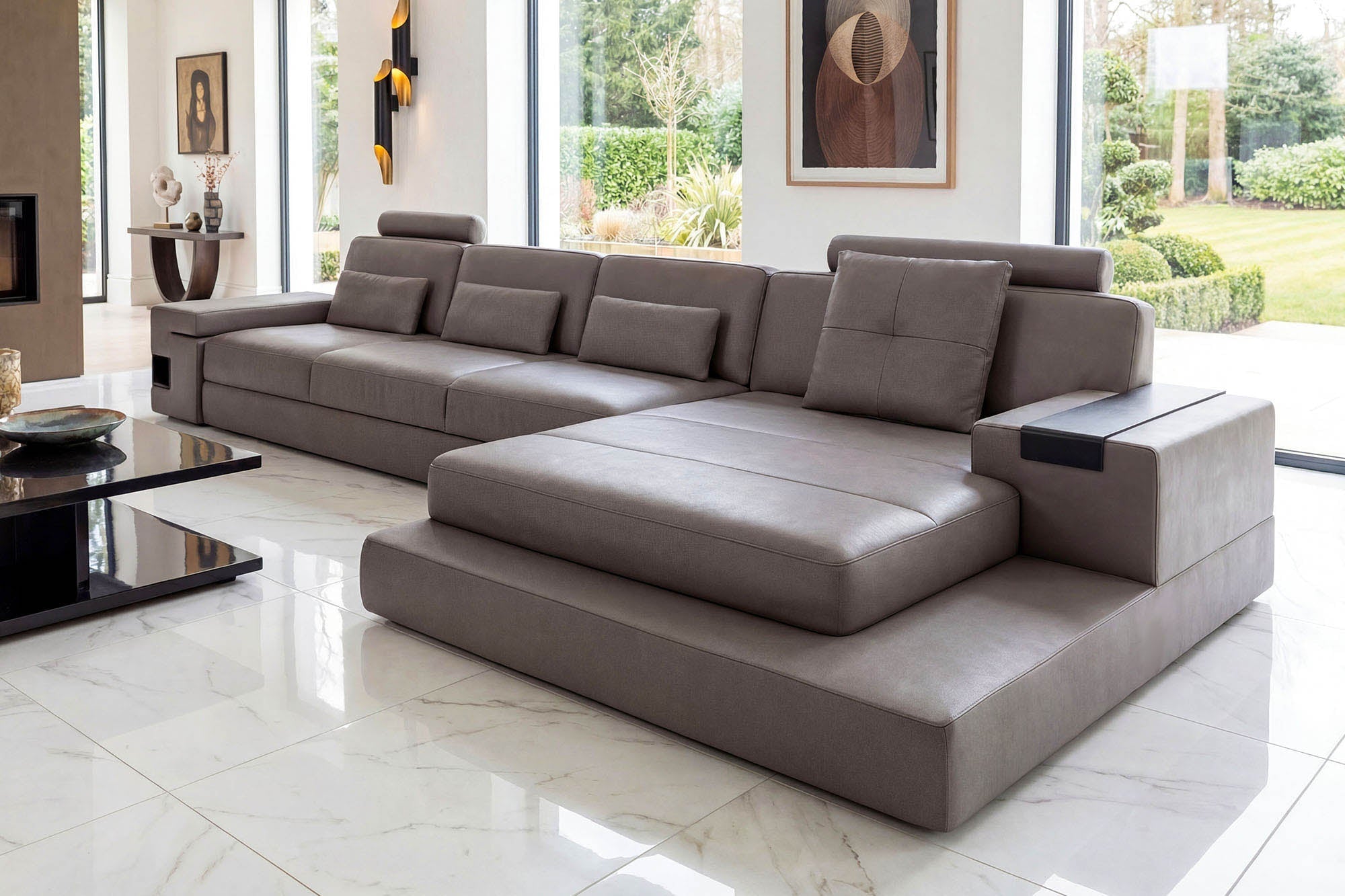 Bruno III-LG [S] Ledersofa mit Ottomane L-Form