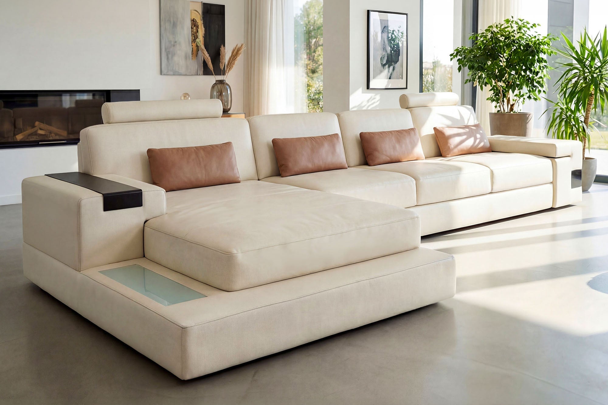 Bruno III-LG [S] Ledersofa mit Ottomane L-Form