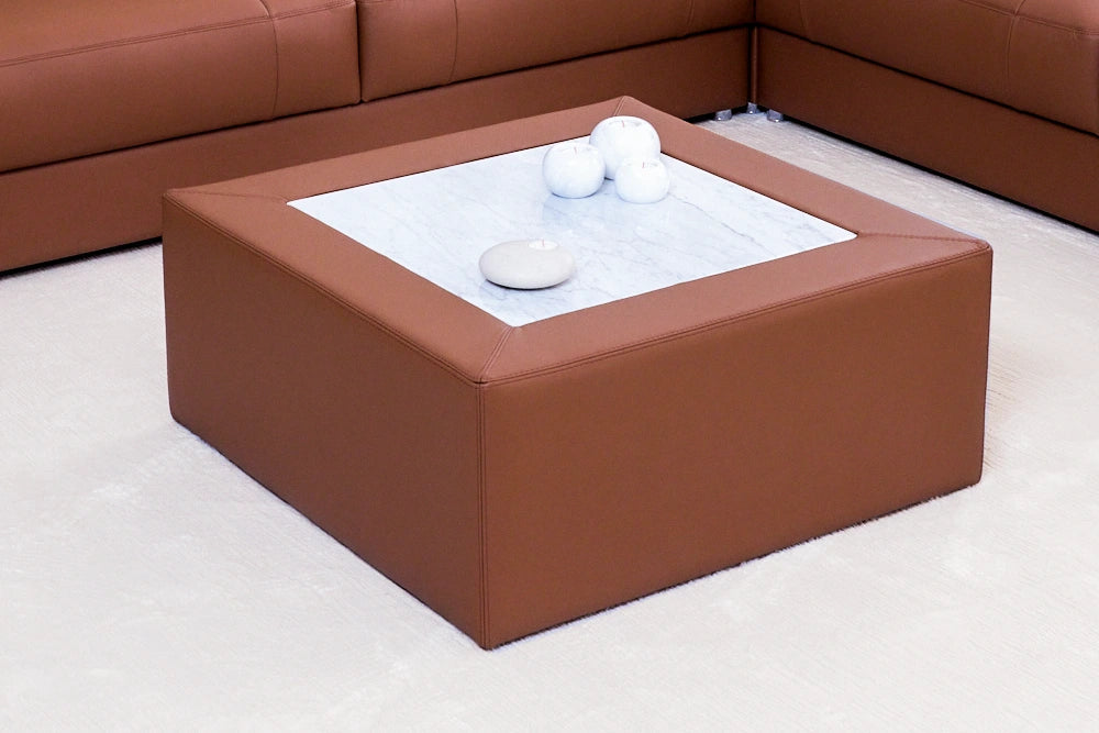 Matera 66-79 cm Couchtisch aus Leder und Marmor