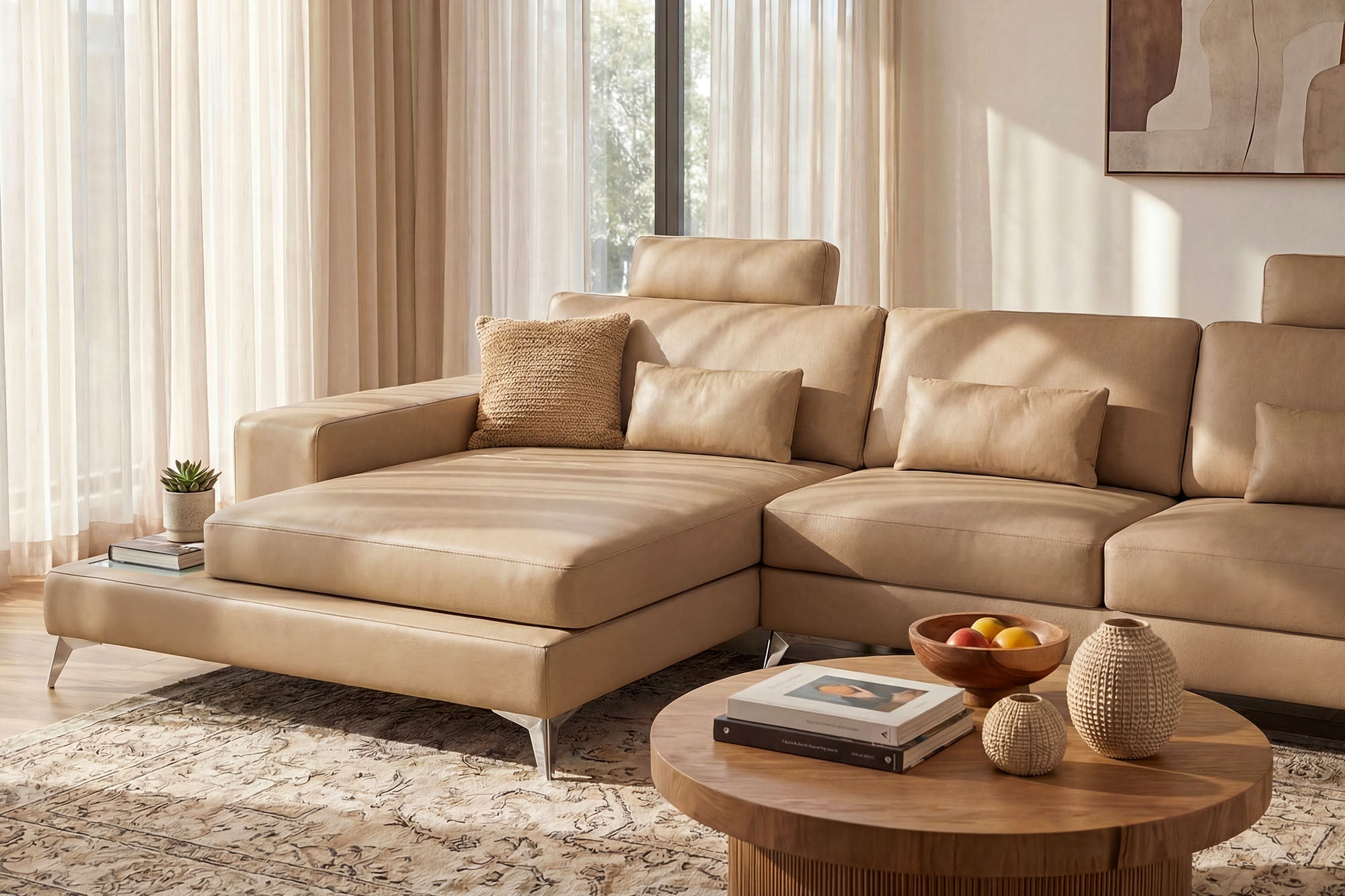 Maximilian III [S] Ledersofa mit Ottomane L-Form