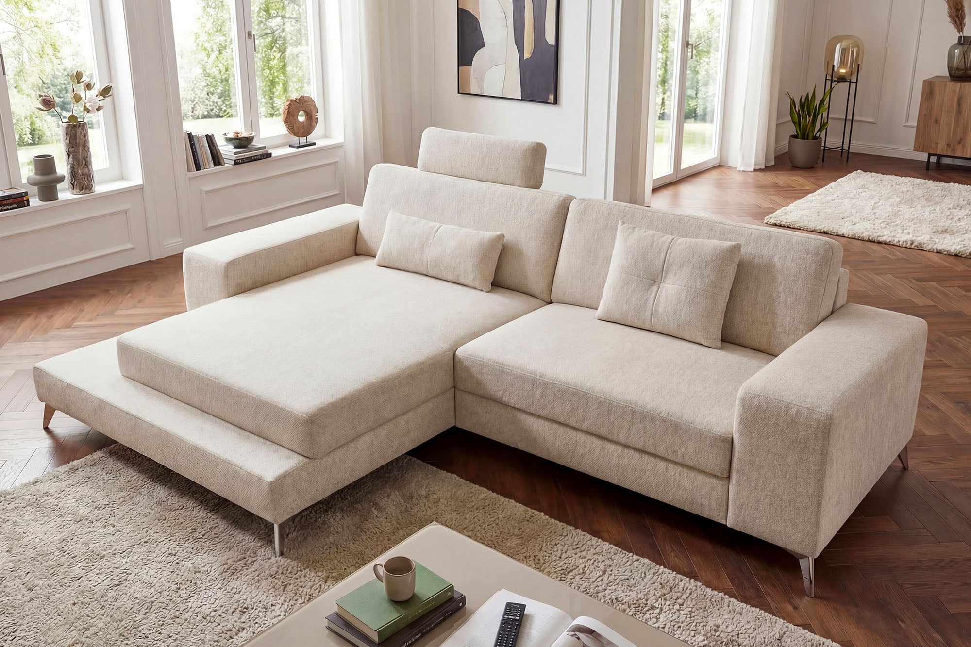 Maximilian IV [S] Kleines Stoffsofa mit Ottomane