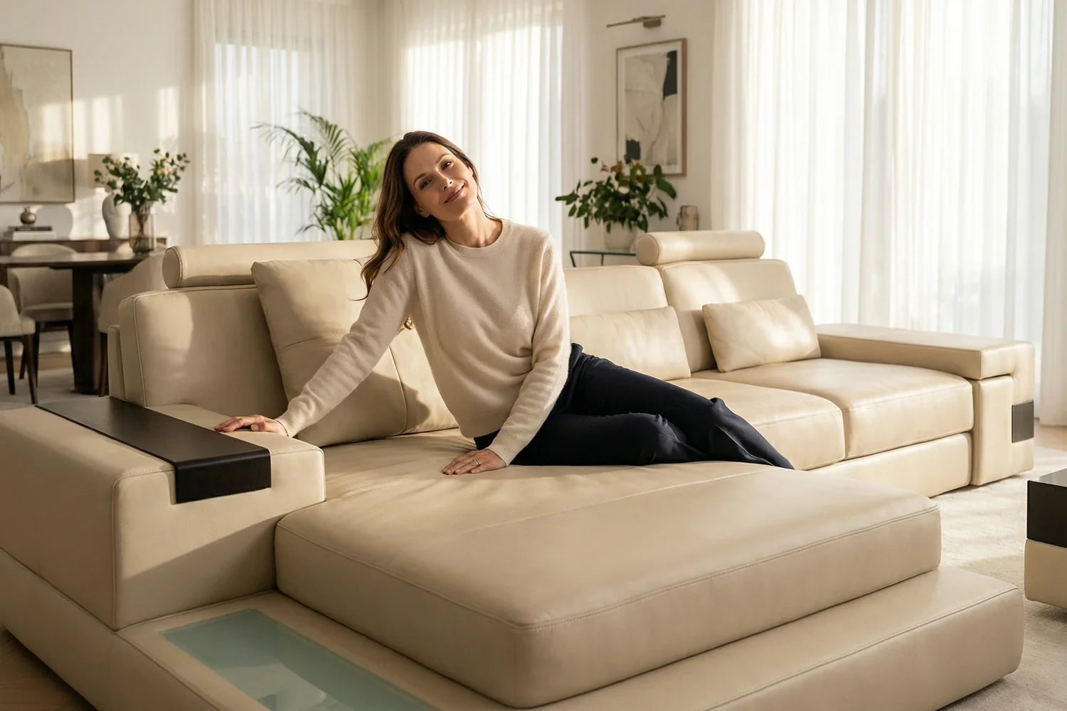 Bruno III-LG [S] Ledersofa mit Ottomane L-Form