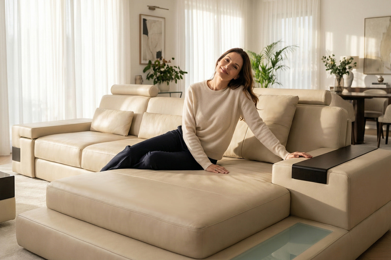 Bruno III [S] Ledersofa mit Ottomane L-Form