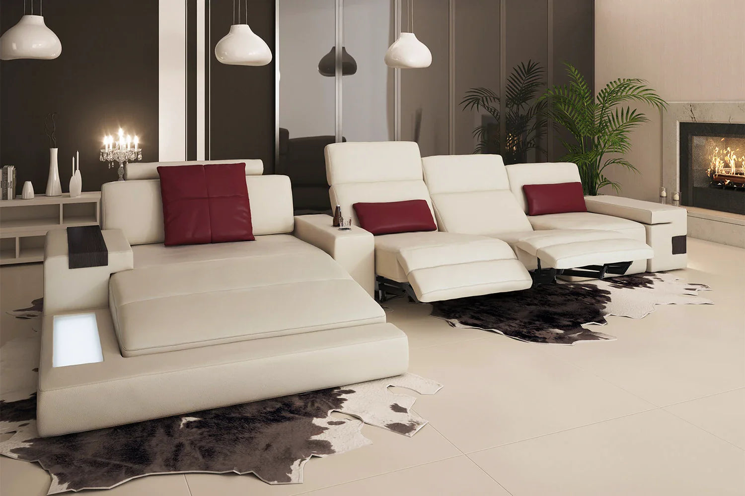 Bruno III-LG [S] Ledersofa mit Ottomane L-Form