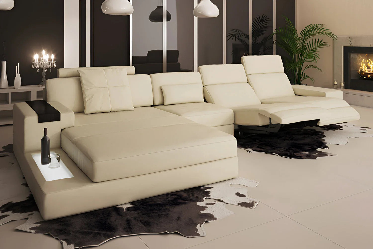 Bruno III-LG [S] Ledersofa mit Ottomane L-Form