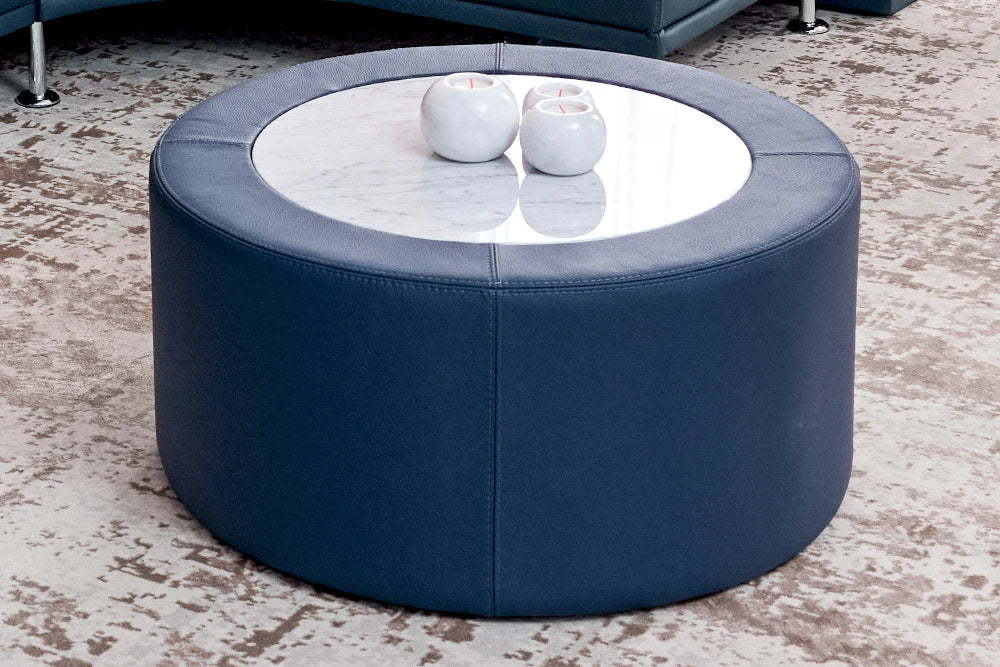 Roma Ø 61-71 cm runder Couchtisch aus Leder und Marmor