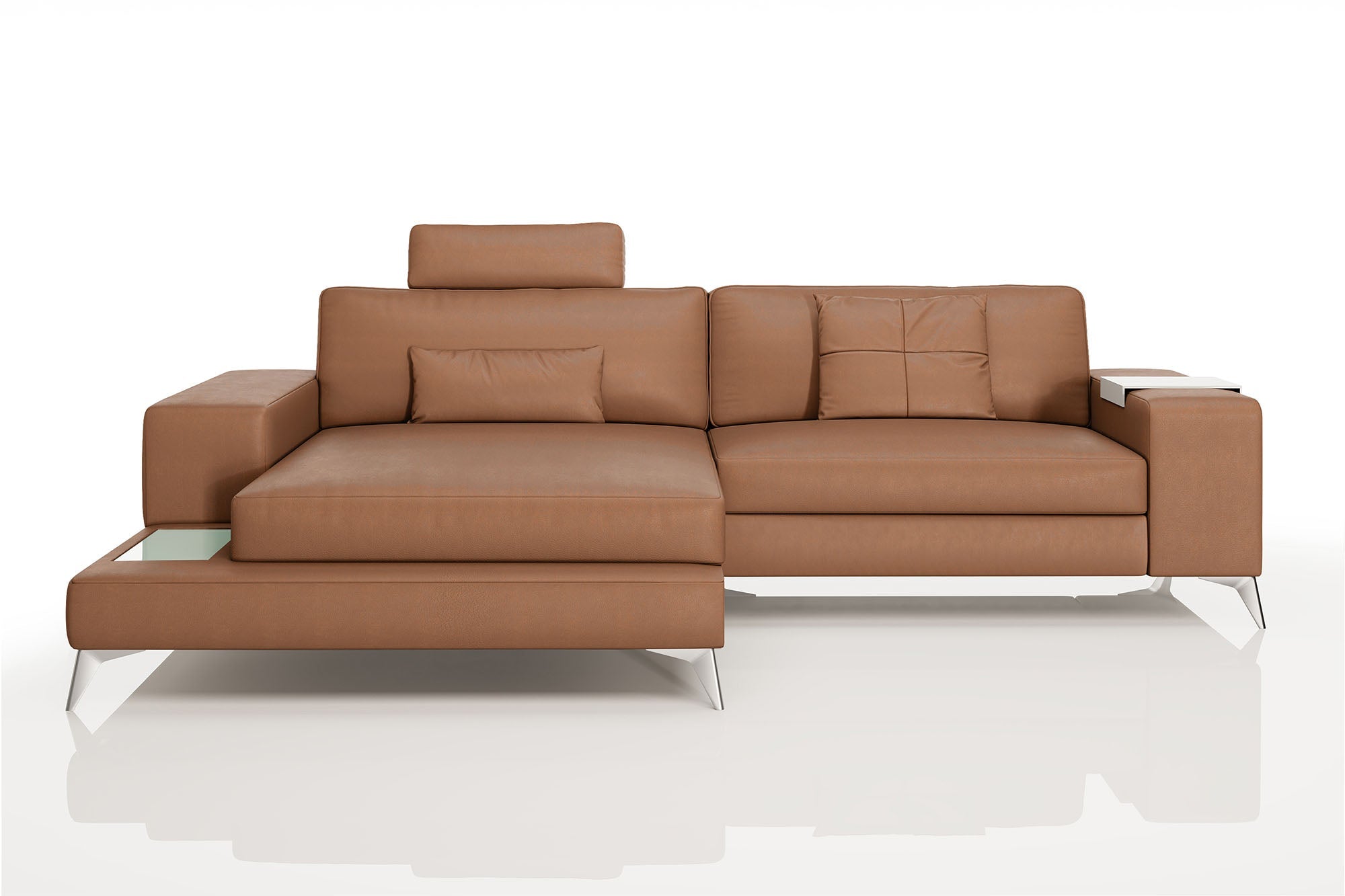 Maximilian IV [S] Kleines Ledersofa mit Ottomane L-Form