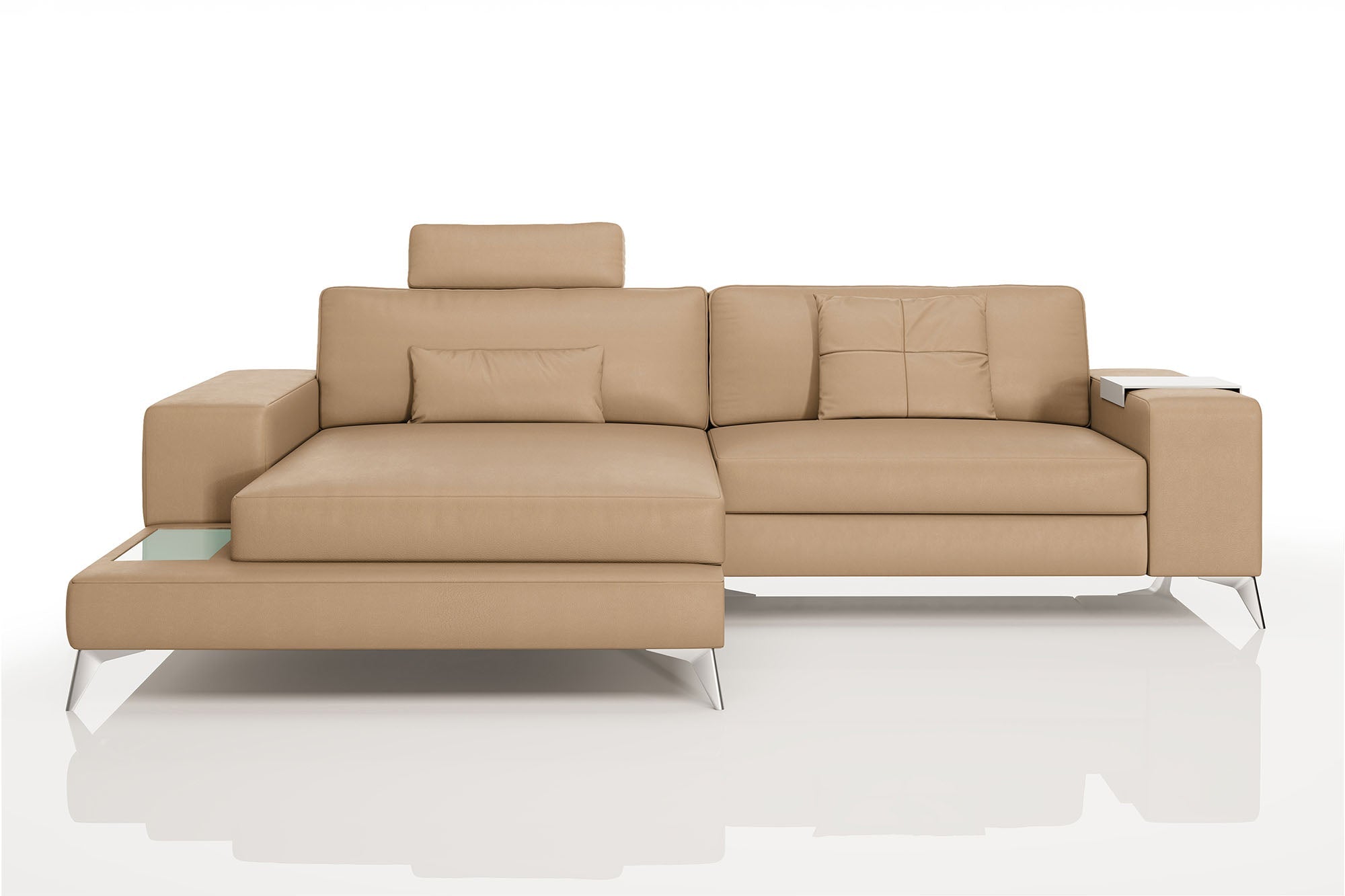 Maximilian IV [S] Kleines Ledersofa mit Ottomane L-Form