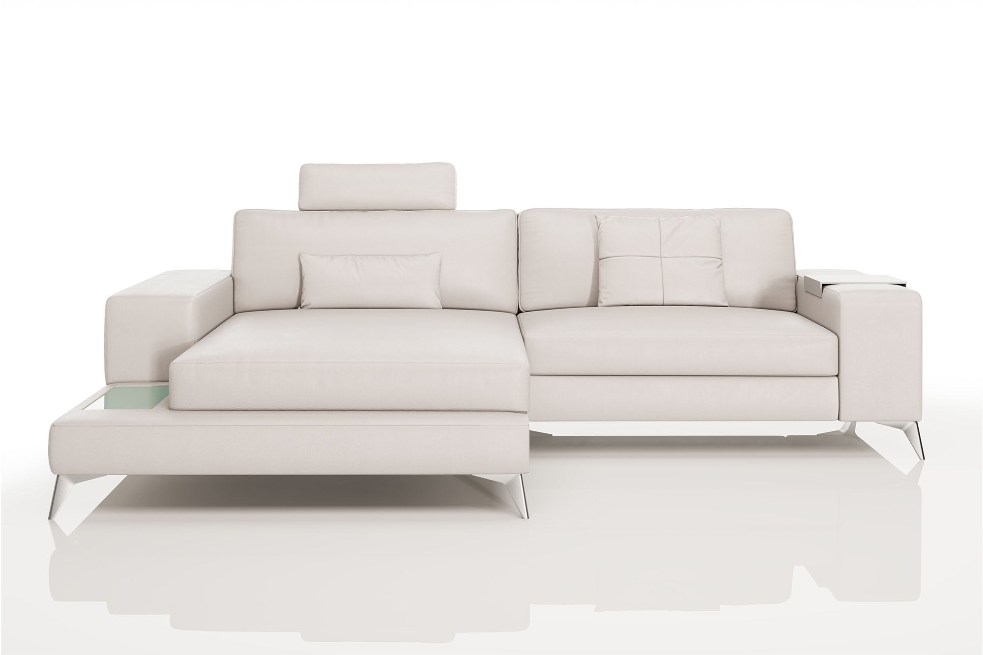 Maximilian IV [S] Kleines Ledersofa mit Ottomane L-Form