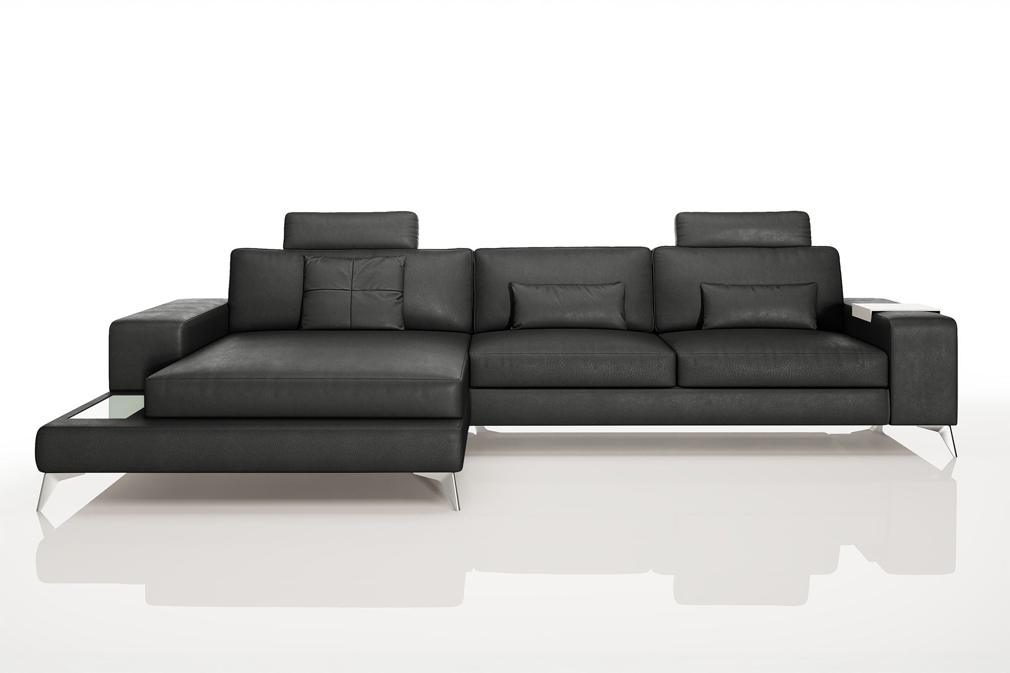 Maximilian III [S] Ledersofa mit Ottomane L-Form