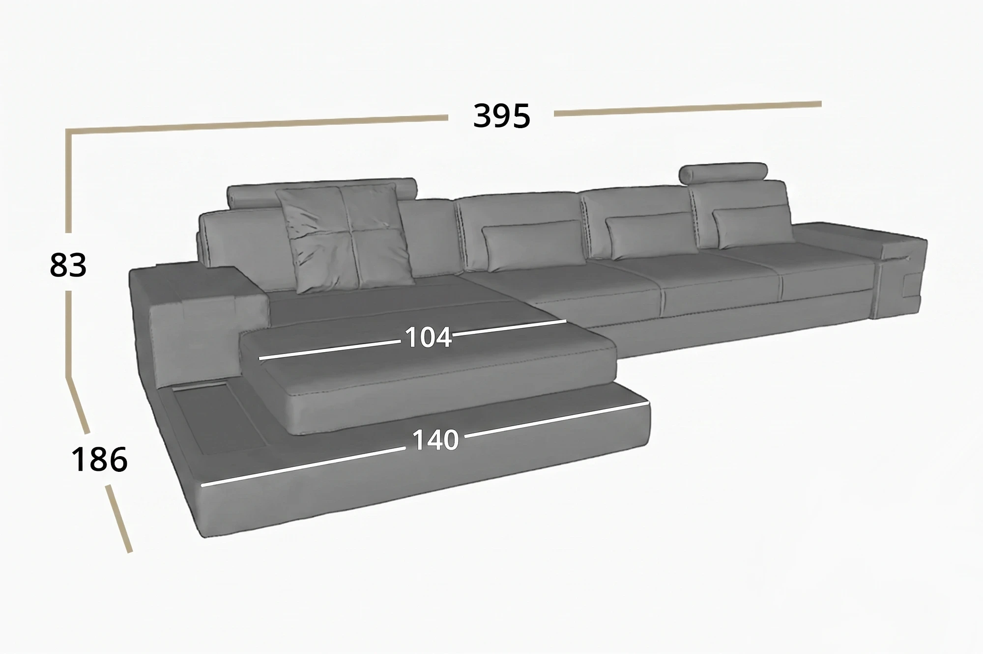Bruno III-LG [S] Ledersofa mit Ottomane L-Form