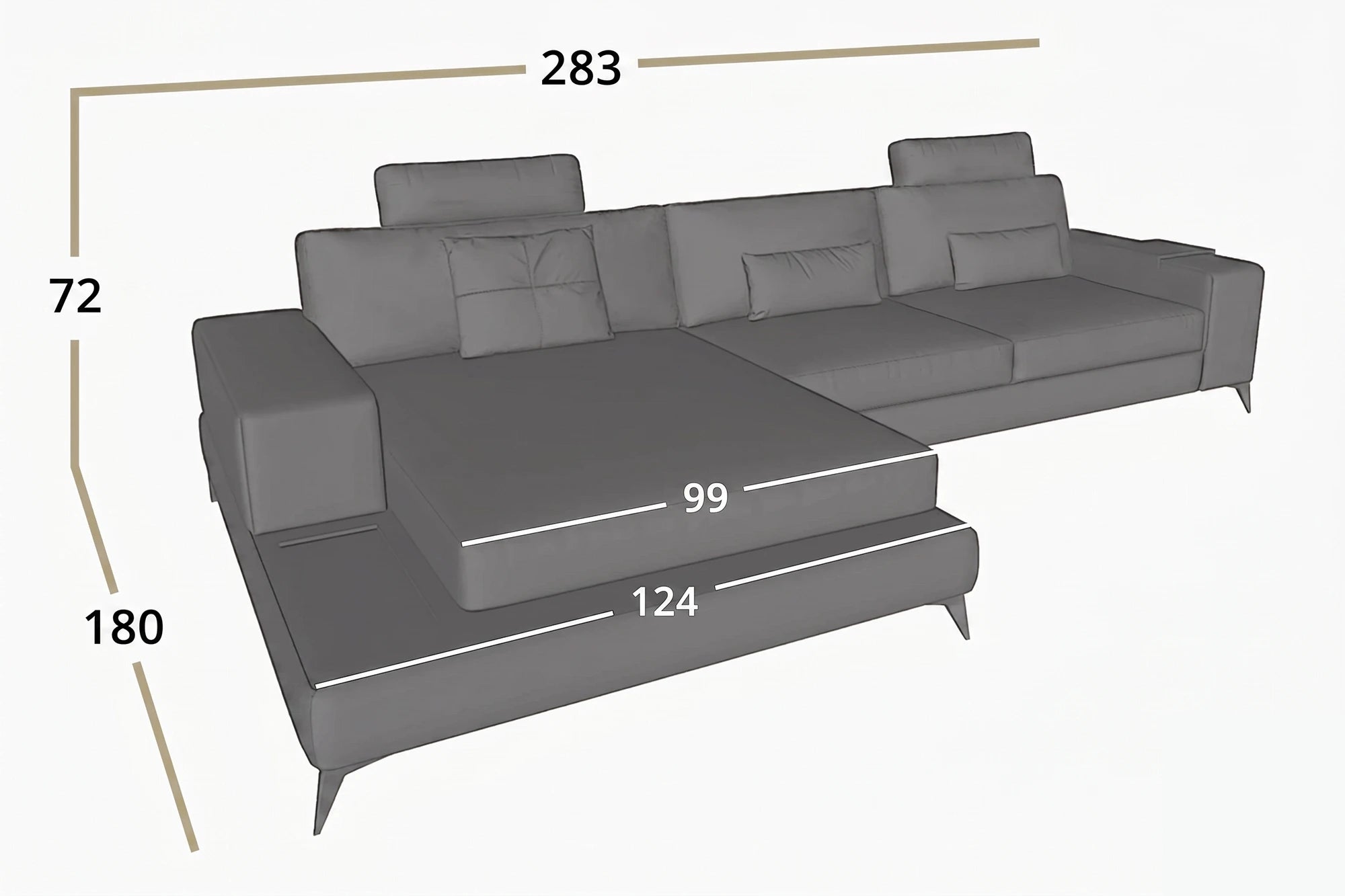Maximilian III [S] Ledersofa mit Ottomane L-Form