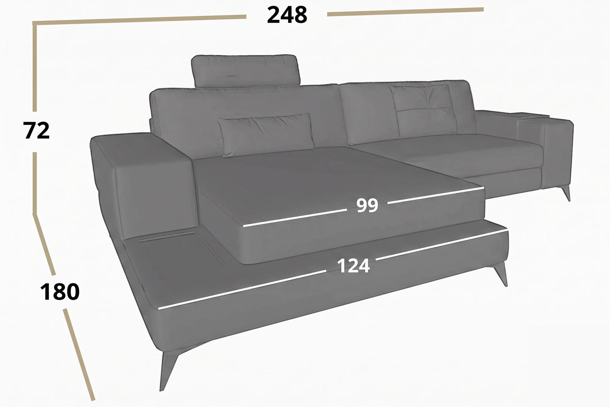 Maximilian IV [S] Kleines Ledersofa mit Ottomane L-Form