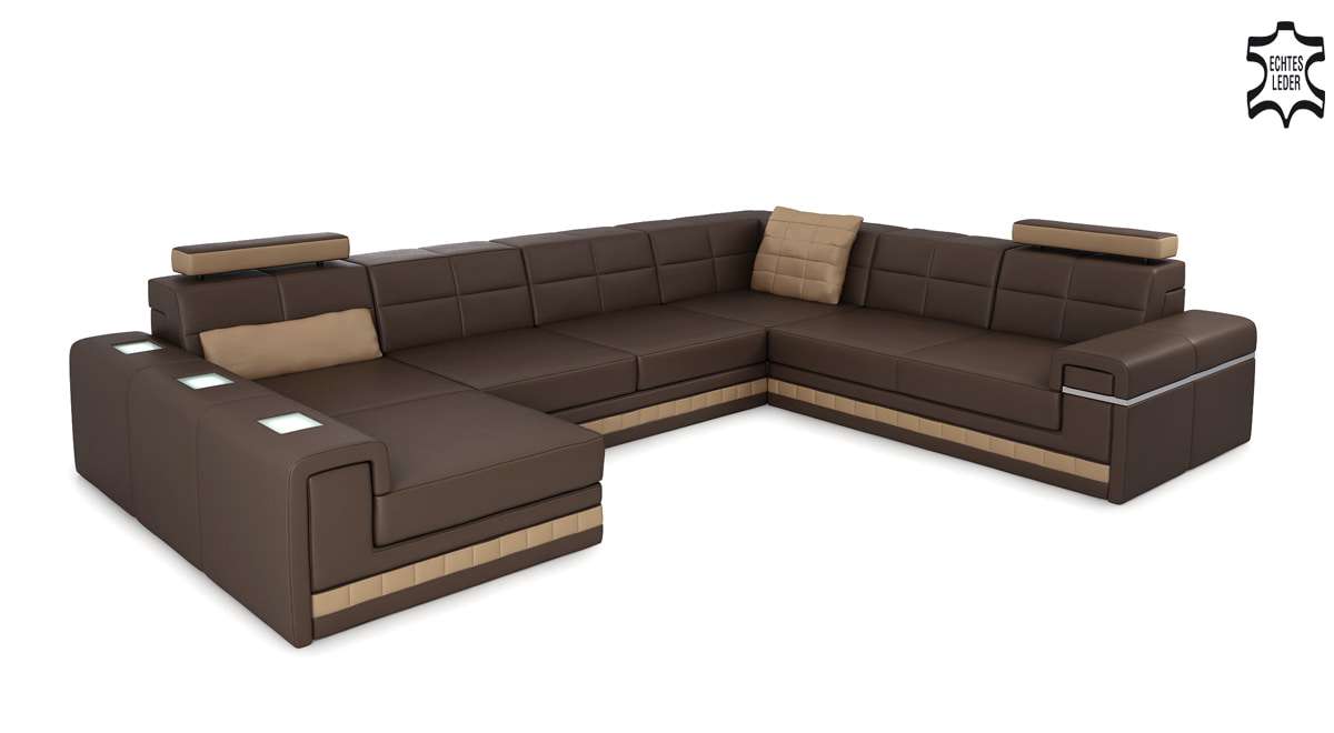 Leder Wohnlandschaft XXL LEIPZIG - moderne Ledercouch von Bullhoff by